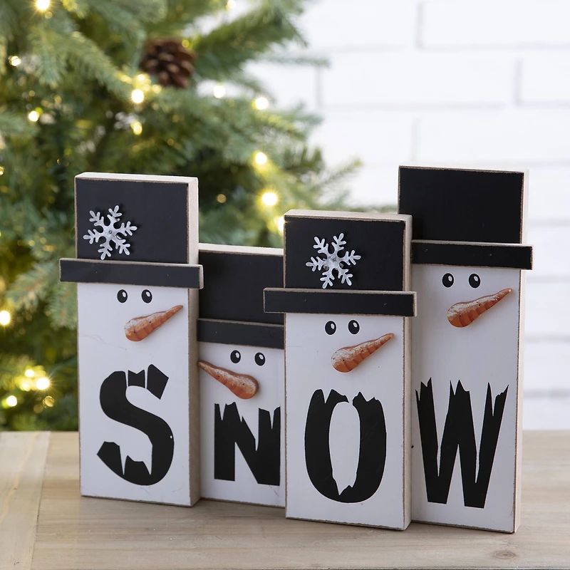 Glitzhome® 12" Wooden Snowman Family Tabletop Accent