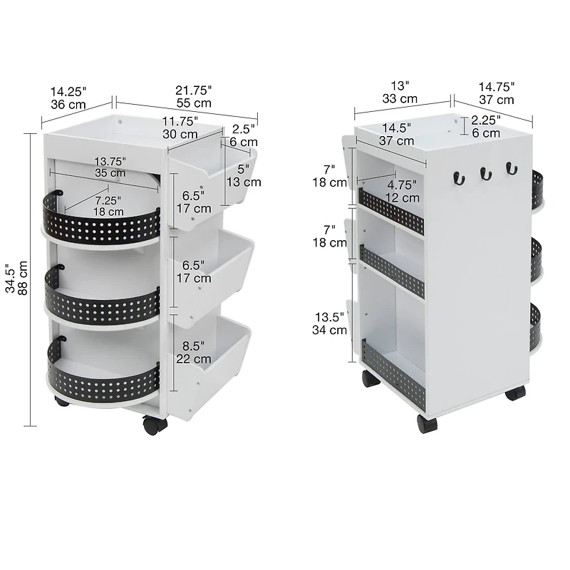 Studio Designs White & Black Swivel Mobile Organizer Cart