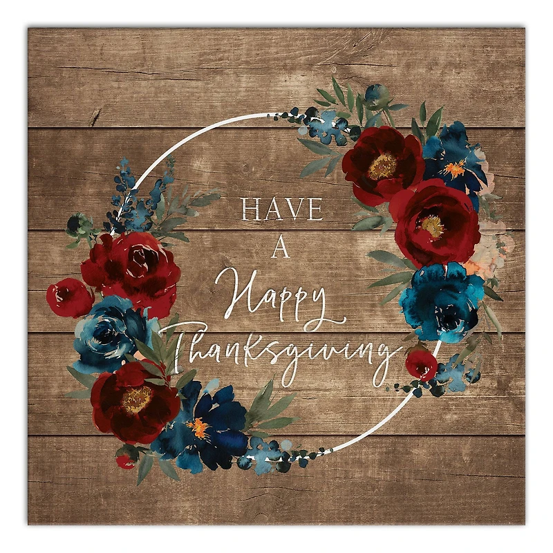 Happy Thanksgiving Floral Wreath Canvas Wall Art