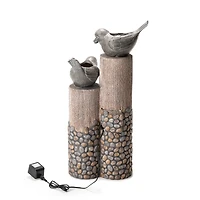 Glitzhome® 30.75" 3-Tier Natural Faux Pebbles Textured Bird Basin Outdoor Fountain with LED Light