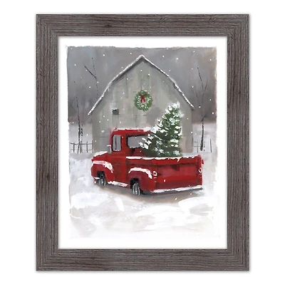 Snowy Christmas Truck Western Gray Framed Print