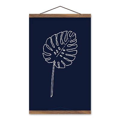 Designs Direct Navy Monstera Drawing Teak Hanging Canvas