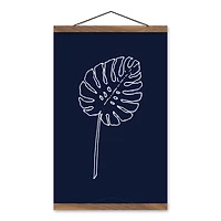 Designs Direct Navy Monstera Drawing Teak Hanging Canvas
