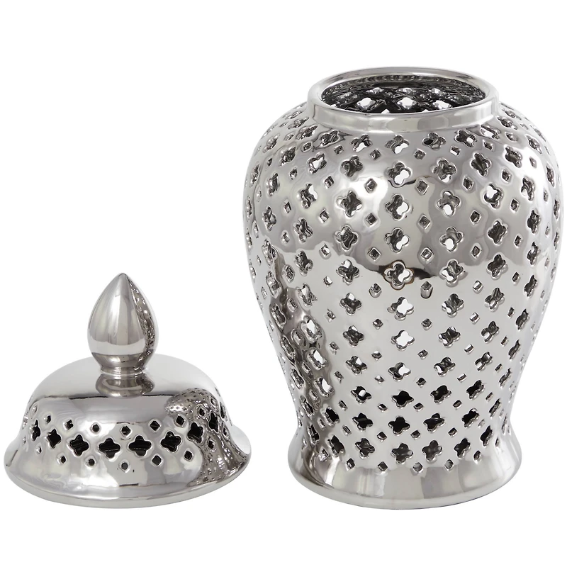 17.75" Silver Open Style Ceramic Decorative Urn