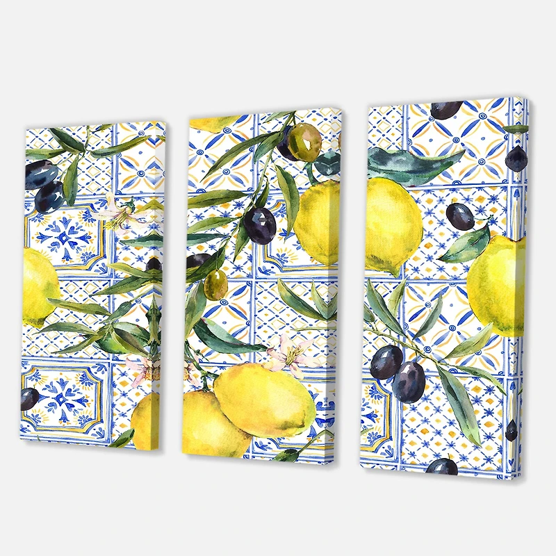 Designart - Lemon Ornament On Blue Geometrical Pattern III