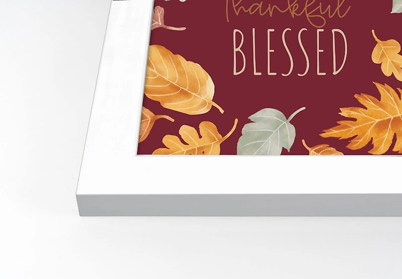 Grateful Thankful Blessed White Framed Print Under Plexiglass