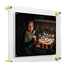 Wexel Art Single Panel Clear Acrylic Floating Wall Frame & Magnets with Gold Hardware