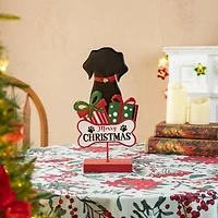 Glitzhome® 15" Christmas Metal & Wooden Dog Gift Box Table Décor