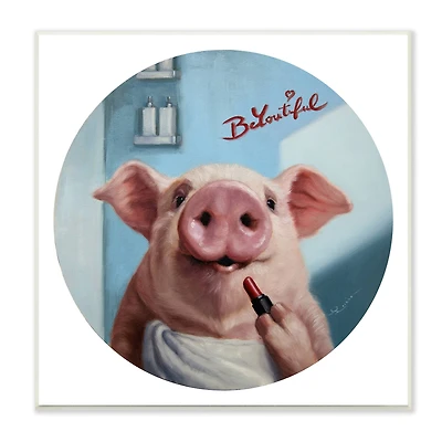 Stupell Industries Be-You-Tiful Pink Pig in Towel Lipstick Big Snout,12" x 12"