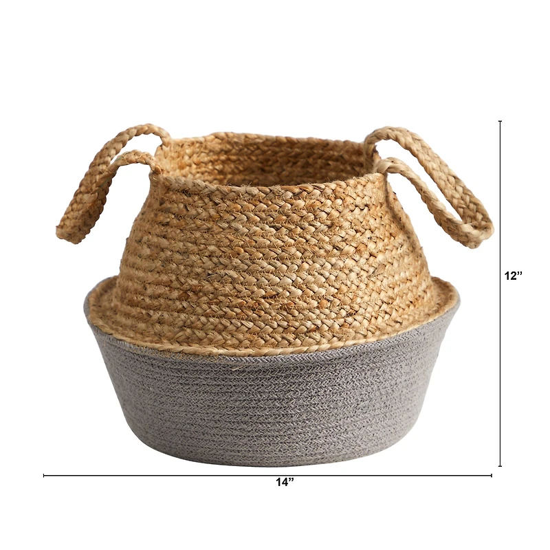 12" Boho Chic Handmade Cotton & Jute Woven Basket Planter