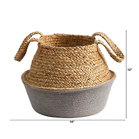 12" Boho Chic Handmade Cotton & Jute Woven Basket Planter