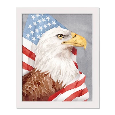 Patriotic Eagle White Framed Canvas