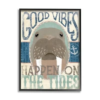 Stupell Industries Good Vibes Happen On Tides Nautical Phrase Walrus Framed Wall Art