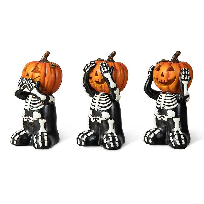 Glitzhome® 5.75" Halloween Skeleton Pumpkin Table Décor Set