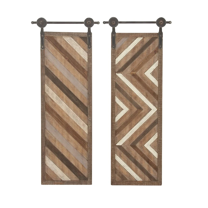 Set of 2 Brown Wood Farmhouse Abstract Wall Decor, 16" x 39"