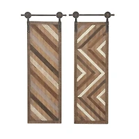 Set of 2 Brown Wood Farmhouse Abstract Wall Decor, 16" x 39"