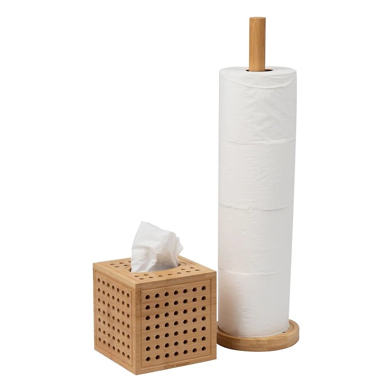 Mind Reader Lattice Bamboo Tissue Box Cover & Toilet Paper Holder Set