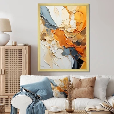 Designart "Orange Blue Line Art Abstract Expressionism" Line Art Framed Wall Decor