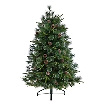 5ft. Pre-Lit Snowed Tipped Clermont Mixed Pine Artificial Christmas Tree, Clear Lights