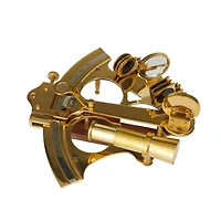 7" Gold Brass Sextant Compass with Decorative Wood Box