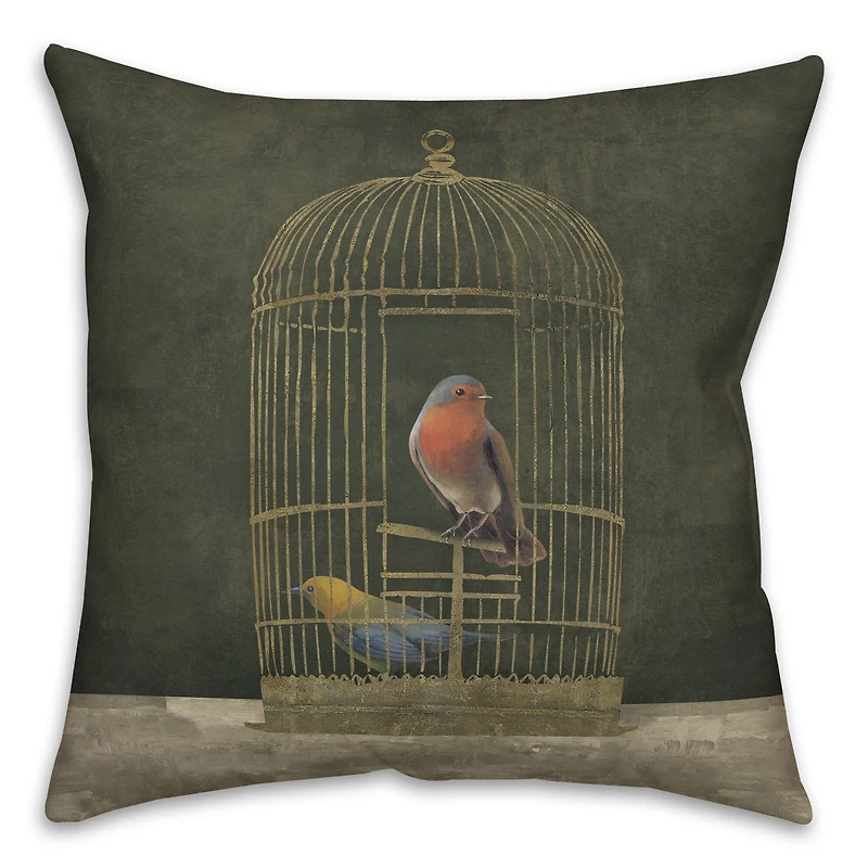 Gold Birdcage 18" x 18" Indoor/Outdoor Pillow