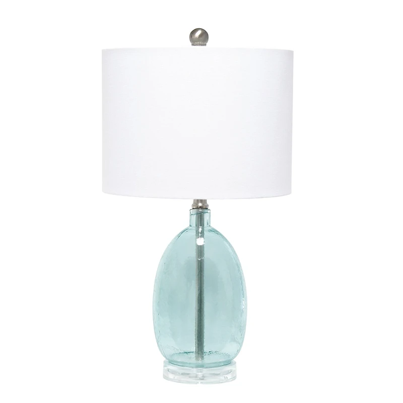 Lalia Home 21.5" Clear Blue Oval Glass Table Lamp with White Drum Shade