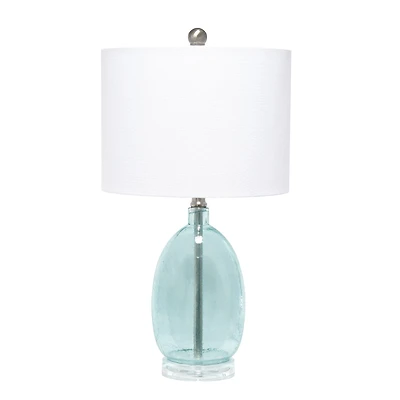Lalia Home 21.5" Clear Blue Oval Glass Table Lamp with White Drum Shade