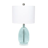 Lalia Home 21.5" Clear Blue Oval Glass Table Lamp with White Drum Shade