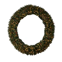 6ft. Clear LED Lights Flocked Artificial Christmas Wreath With Pinecones & Berries