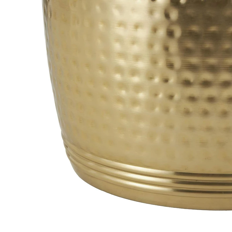 19" Gold Metal Hammered Drum Side End Accent Table