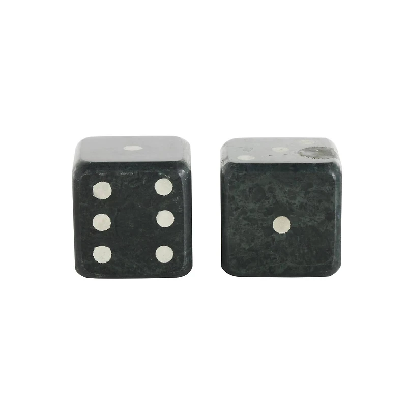 Green Marble Dice Decorative Bookends with White Accents