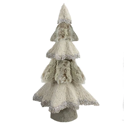 20" Gray Sisal & Faux Fur Triangular Christmas Tree with Silver Glitter Accents
