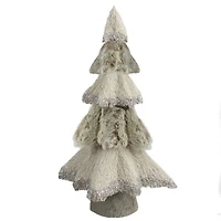 20" Gray Sisal & Faux Fur Triangular Christmas Tree with Silver Glitter Accents