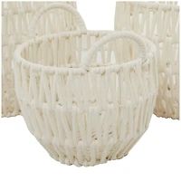 White Cotton Handmade Storage Basket with Handles Set of 3 14", 12", 10"