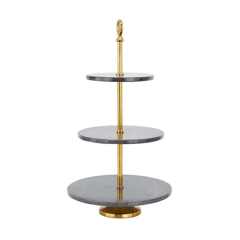 Gray Marble Natural Tiered Server, 27" x 14" x 14"