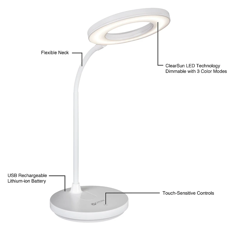 OttLite® Rechargeable LED Ring Desk Lamp