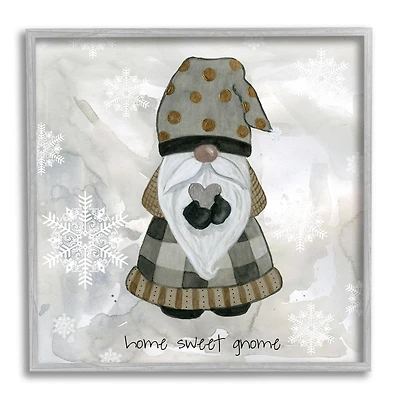 Stupell Industries Home Sweet Gnome Winter Snowflakes Framed Giclee Art