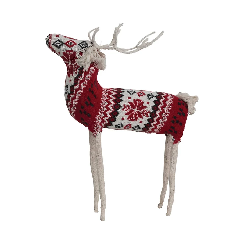 Hello Honey® 17" Red, Cream & Black Cotton Knit & Wire Reindeer with Faire Isle Pattern