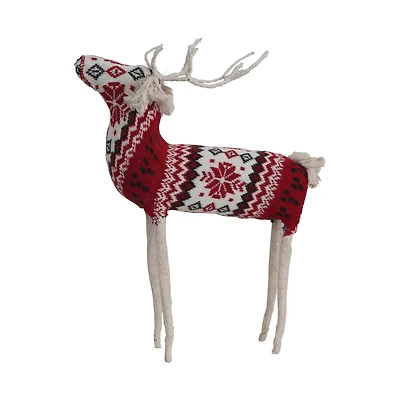 Hello Honey® 17" Red, Cream & Black Cotton Knit & Wire Reindeer with Faire Isle Pattern