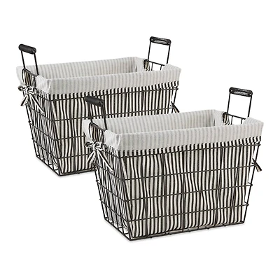 DII® Black & White Ticking Stripe Lined Basket Set