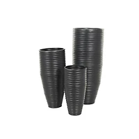 Black Ribbed Floor Metal Vase Set with Horizontal Grooves