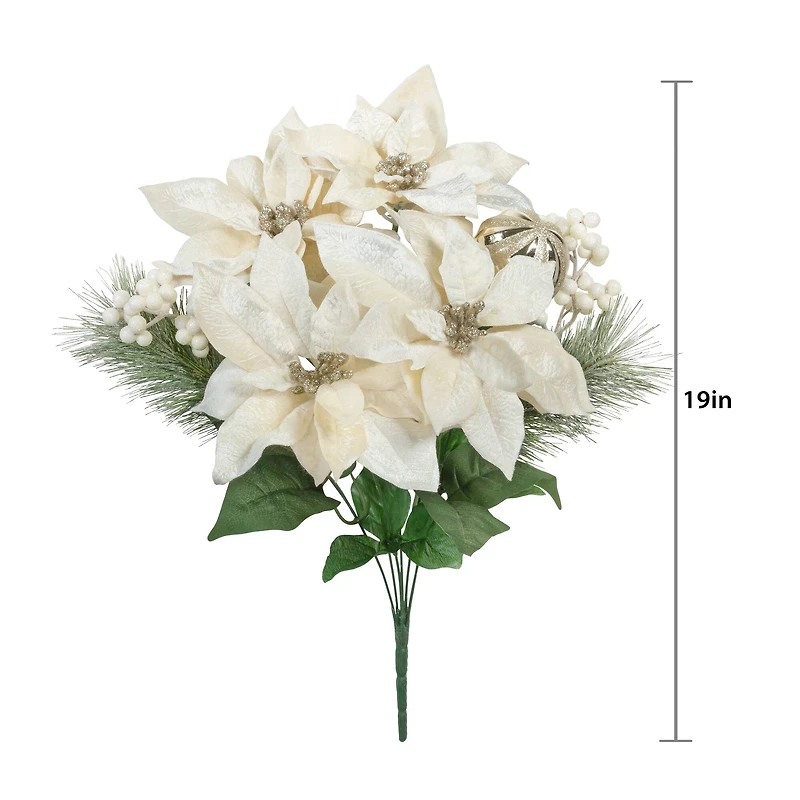 19" Champagne Poinsettia, Pine & Ornament Deluxe Bush by Ashland®
