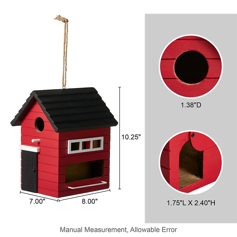 Glitzhome® 10.25" Modern Red Wood Garden Birdhouse