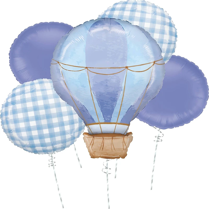 Blue Hot Air Balloon 5-Piece Foil Balloon Bouquet