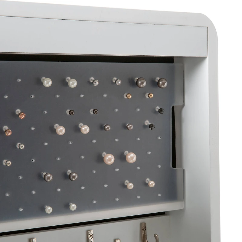 Simplify 61" White Jewelry Armoire Free Standing Cabinet with Full Mirror