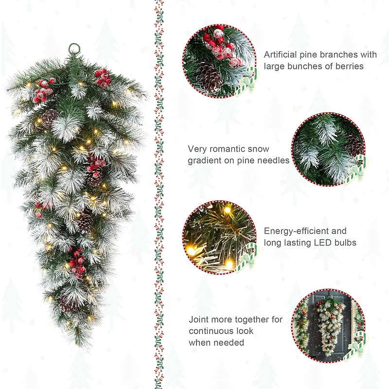 Glitzhome® 3ft. Pre-Lit Pinecones & Berries Artificial Christmas Teardrop Swag