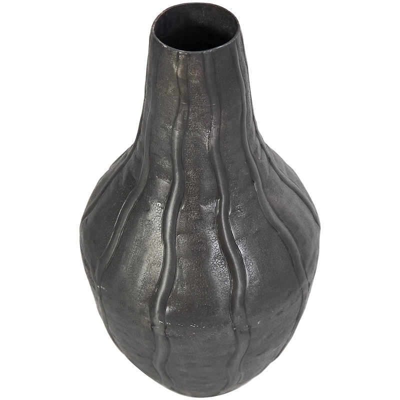 13" Black Metal Snakeskin Inspired Vase with Dimensional Wavy Accents