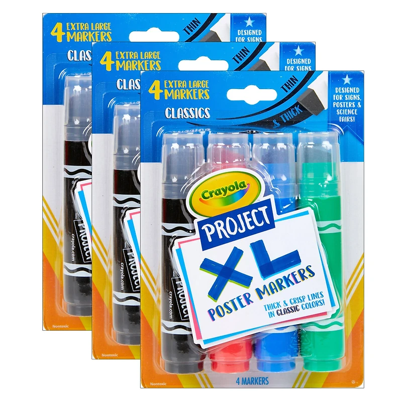 Crayola® Project XL Classic Poster Markers, 3 Packs of 4