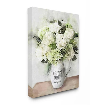 Stupell Industries Carpe Diem with White Hydrangea Bouquet Canvas Wall Art