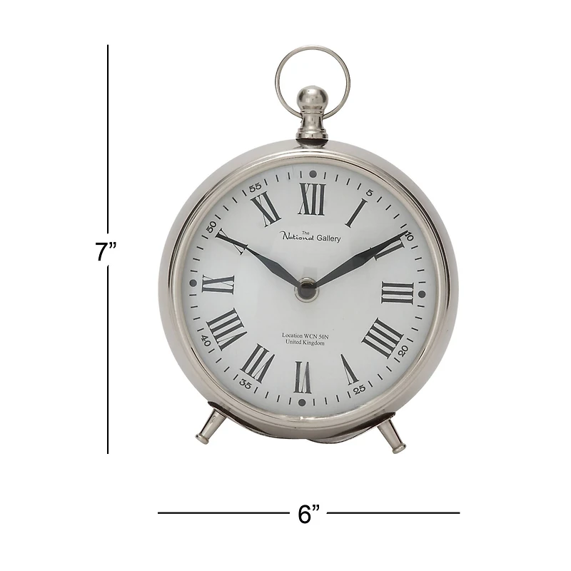 7" Silver Stainless Steel & Aluminum Tabletop Clock